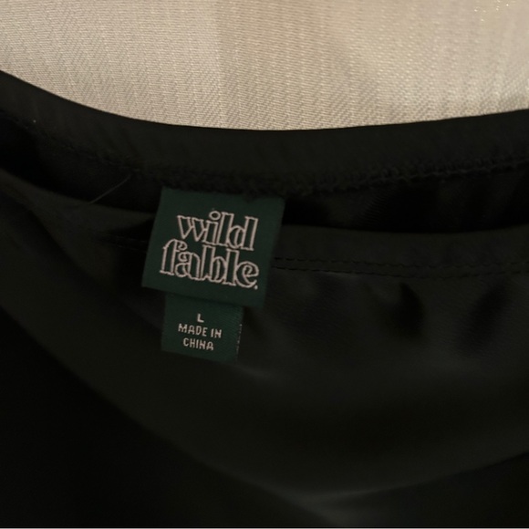 Satin Midi Skirt w/ Slit on Left Side and Lace Hem - Picture 2 of 3